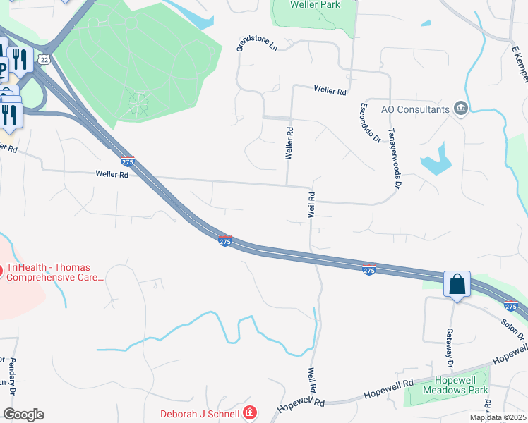 map of restaurants, bars, coffee shops, grocery stores, and more near 8563 Weller Road in Cincinnati