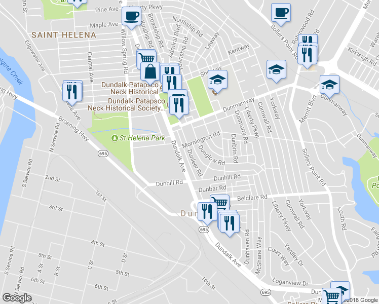 map of restaurants, bars, coffee shops, grocery stores, and more near 3020 Dunleer Road in Dundalk