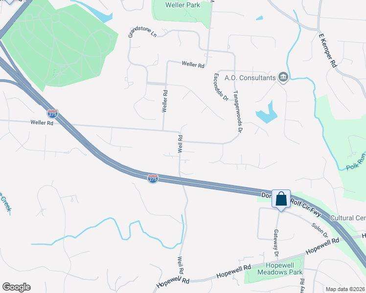 map of restaurants, bars, coffee shops, grocery stores, and more near 10642 Weil Road in Cincinnati