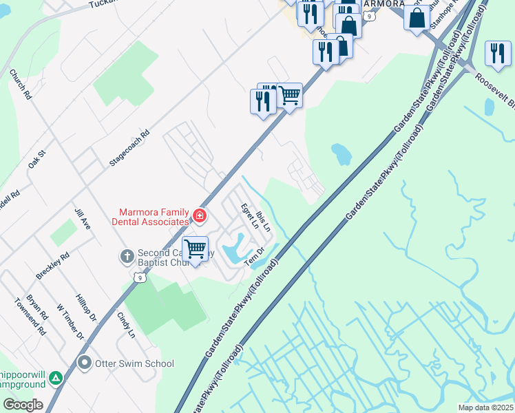 map of restaurants, bars, coffee shops, grocery stores, and more near 294 Ibis Lane in Marmora