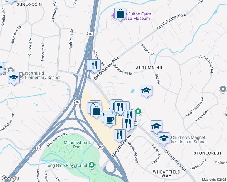map of restaurants, bars, coffee shops, grocery stores, and more near 2 Ericson Road in Ellicott City