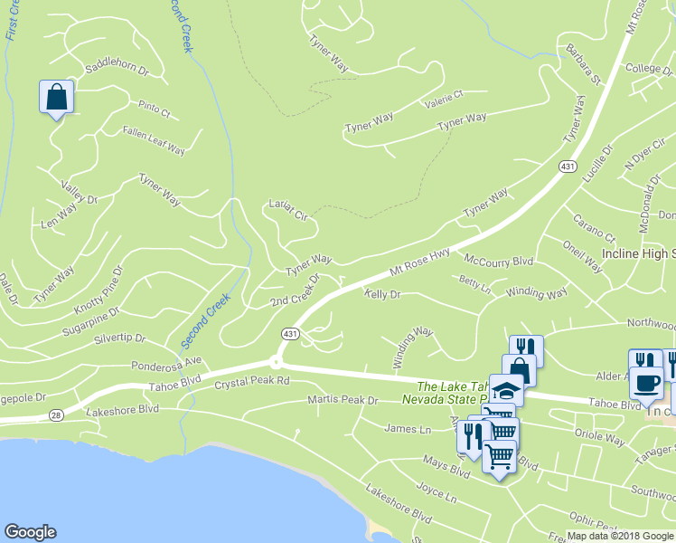 map of restaurants, bars, coffee shops, grocery stores, and more near 669 Tyner Way in Incline Village