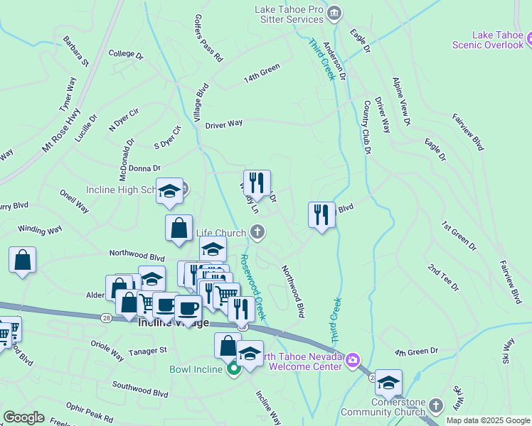 map of restaurants, bars, coffee shops, grocery stores, and more near 934 Wendy Lane in Incline Village