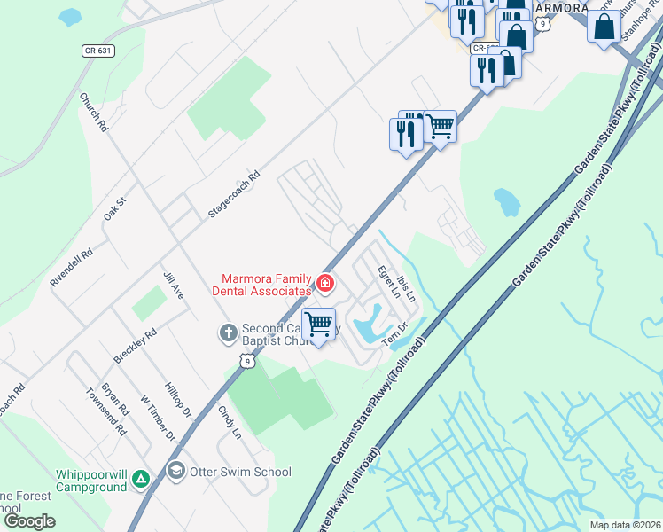 map of restaurants, bars, coffee shops, grocery stores, and more near 435 South Shore Road in Marmora