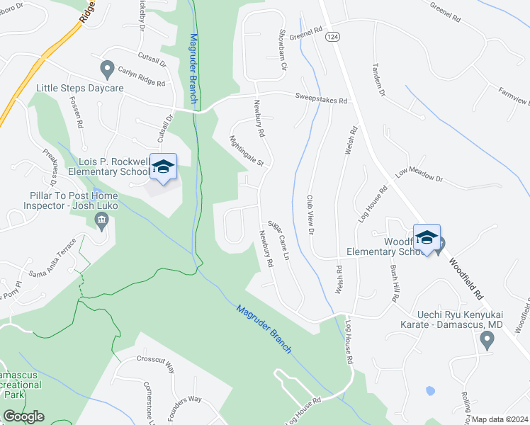 map of restaurants, bars, coffee shops, grocery stores, and more near 24205 Newbury Road in Gaithersburg