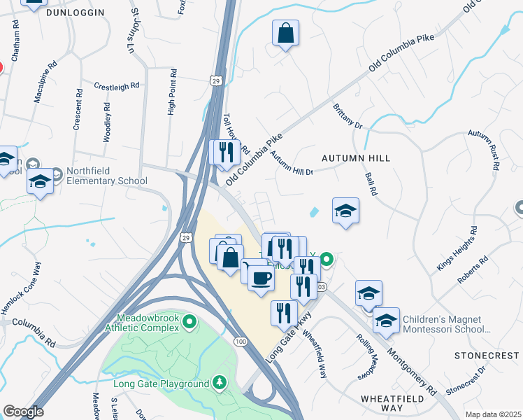 map of restaurants, bars, coffee shops, grocery stores, and more near 8901 Brauerton Road in Ellicott City
