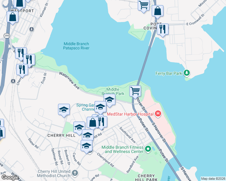 map of restaurants, bars, coffee shops, grocery stores, and more near 3301 Waterview Avenue in Baltimore