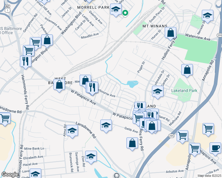 map of restaurants, bars, coffee shops, grocery stores, and more near 3022 Elizabeth Avenue in Baltimore
