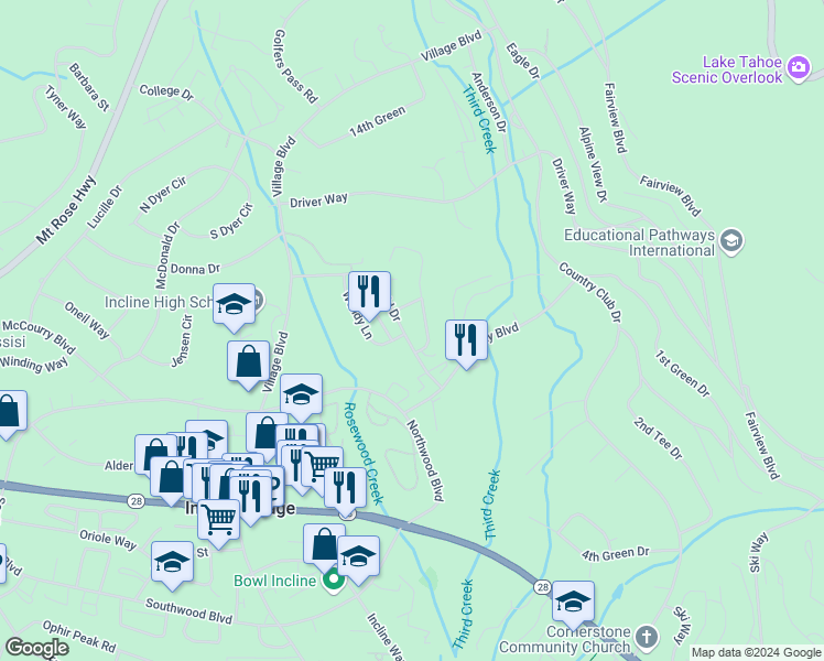 map of restaurants, bars, coffee shops, grocery stores, and more near 938 Harold Dr in Incline Village