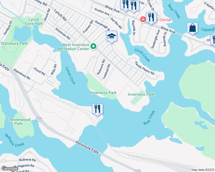 map of restaurants, bars, coffee shops, grocery stores, and more near 2033 Bear Ridge Road in Dundalk