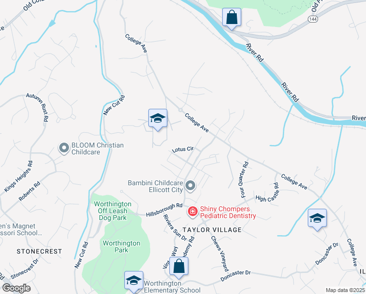 map of restaurants, bars, coffee shops, grocery stores, and more near 4151 Lotus Circle in Ellicott City
