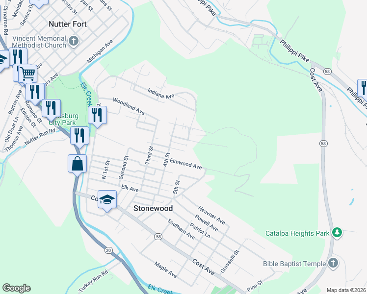 map of restaurants, bars, coffee shops, grocery stores, and more near 8044 Shelhammer Ln in Stonewood