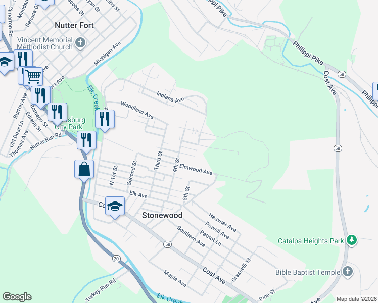 map of restaurants, bars, coffee shops, grocery stores, and more near 8044 Shelhammer Ln in Stonewood