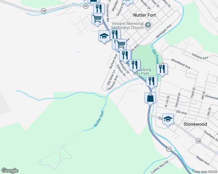 map of restaurants, bars, coffee shops, grocery stores, and more near 316 Thomas Ave in Nutter Fort