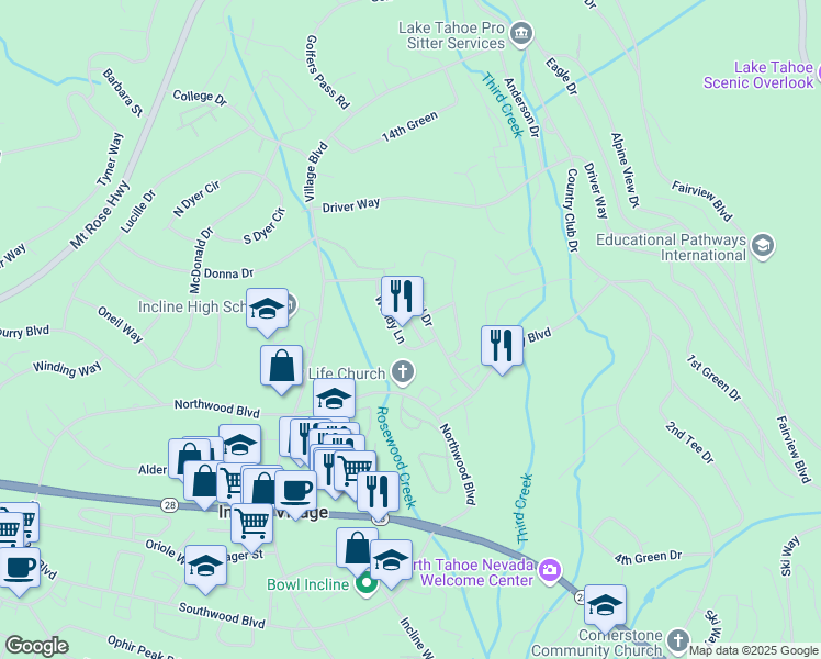 map of restaurants, bars, coffee shops, grocery stores, and more near 934 Wendy Lane in Incline Village