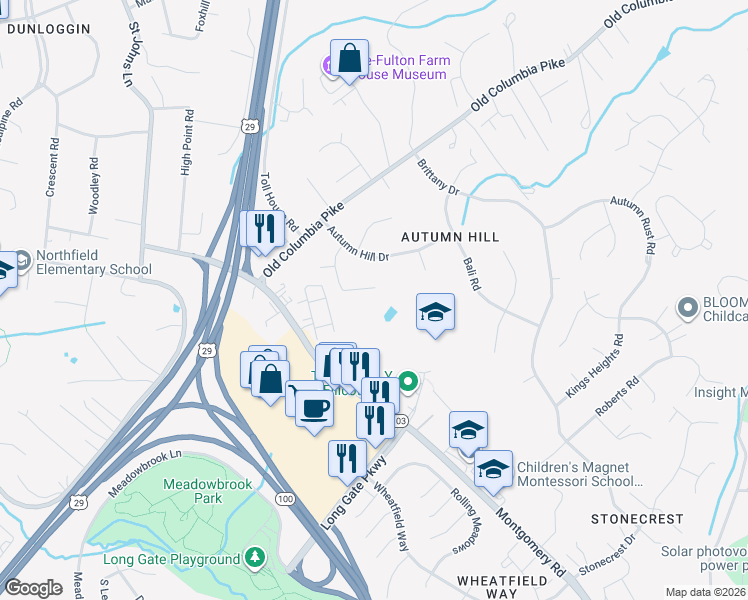 map of restaurants, bars, coffee shops, grocery stores, and more near 4225 V F West Lane in Ellicott City