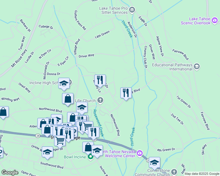 map of restaurants, bars, coffee shops, grocery stores, and more near 938 Harold Drive in Incline Village