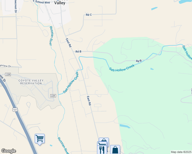 map of restaurants, bars, coffee shops, grocery stores, and more near 930 Lone Pine Drive in Redwood Valley