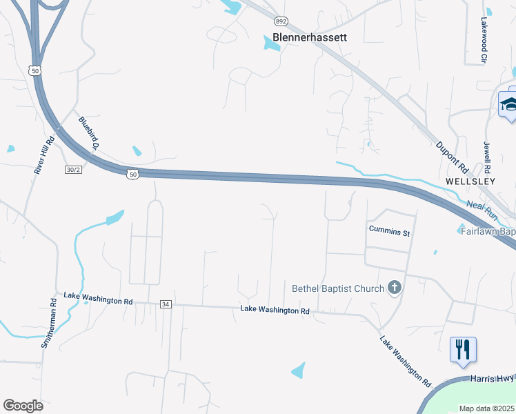 map of restaurants, bars, coffee shops, grocery stores, and more near 309 Chance Road in Washington