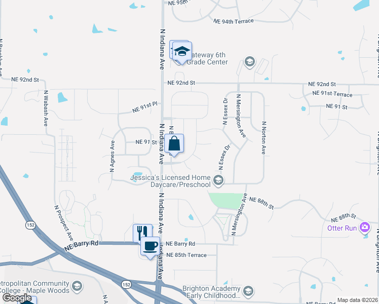 map of restaurants, bars, coffee shops, grocery stores, and more near 8825 North Askew Avenue in Kansas City