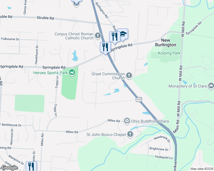 map of restaurants, bars, coffee shops, grocery stores, and more near 10211 Hamilton Avenue in Cincinnati