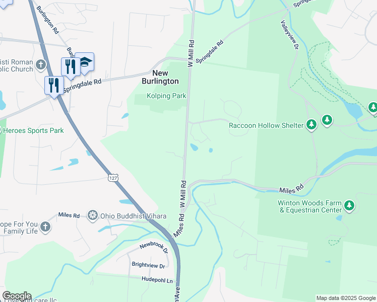 map of restaurants, bars, coffee shops, grocery stores, and more near 10214 West Mill Road in Cincinnati