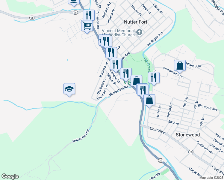 map of restaurants, bars, coffee shops, grocery stores, and more near 207 Thomas Street in Nutter Fort