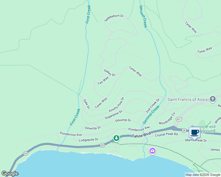 map of restaurants, bars, coffee shops, grocery stores, and more near 574 Tyner Way in Incline Village
