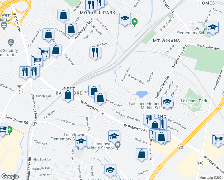 map of restaurants, bars, coffee shops, grocery stores, and more near 3013 Lorena Avenue in Baltimore