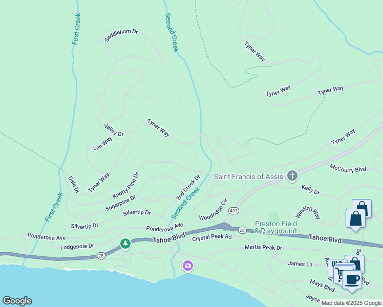 map of restaurants, bars, coffee shops, grocery stores, and more near 598 Rockrose Court in Incline Village