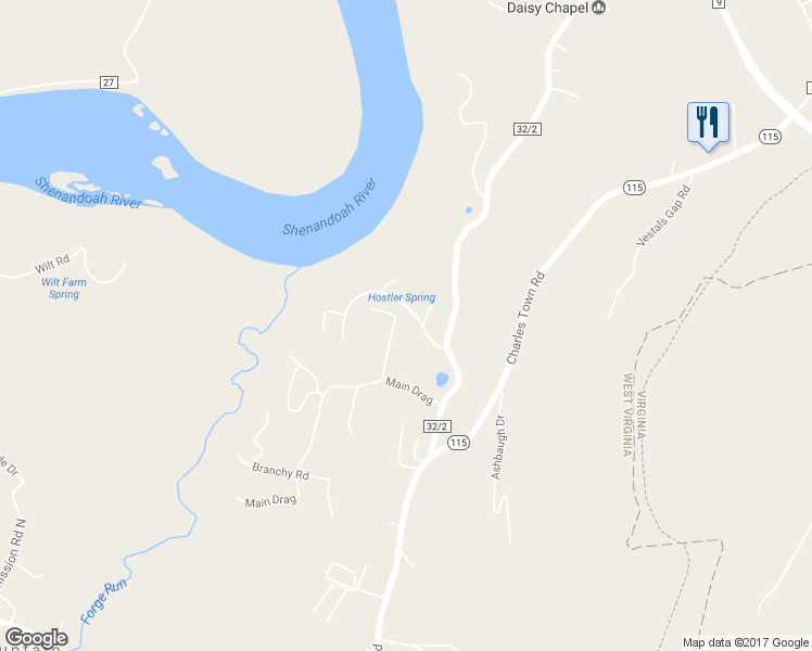 map of restaurants, bars, coffee shops, grocery stores, and more near 118 Roller Coaster Road in Harpers Ferry