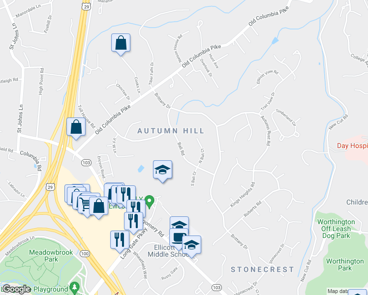 map of restaurants, bars, coffee shops, grocery stores, and more near 8634 Bali Road in Ellicott City