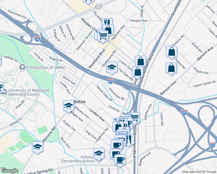 map of restaurants, bars, coffee shops, grocery stores, and more near 1218 Greystone Rd in Halethorpe
