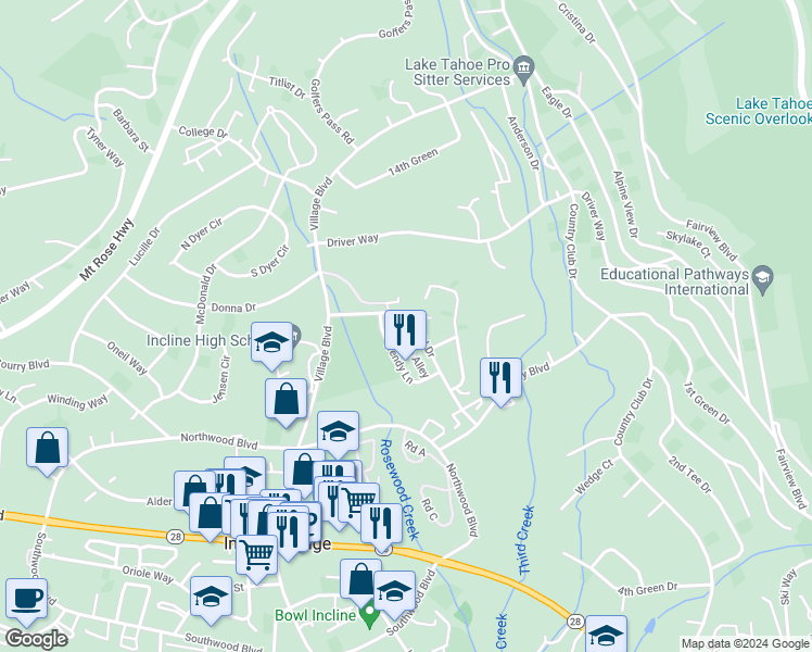 map of restaurants, bars, coffee shops, grocery stores, and more near 913 Harold Drive in Incline Village
