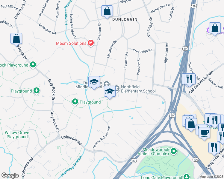 map of restaurants, bars, coffee shops, grocery stores, and more near 9125 Northfield Road in Ellicott City