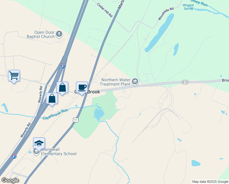 map of restaurants, bars, coffee shops, grocery stores, and more near 1238 Brucetown Road in Clear Brook