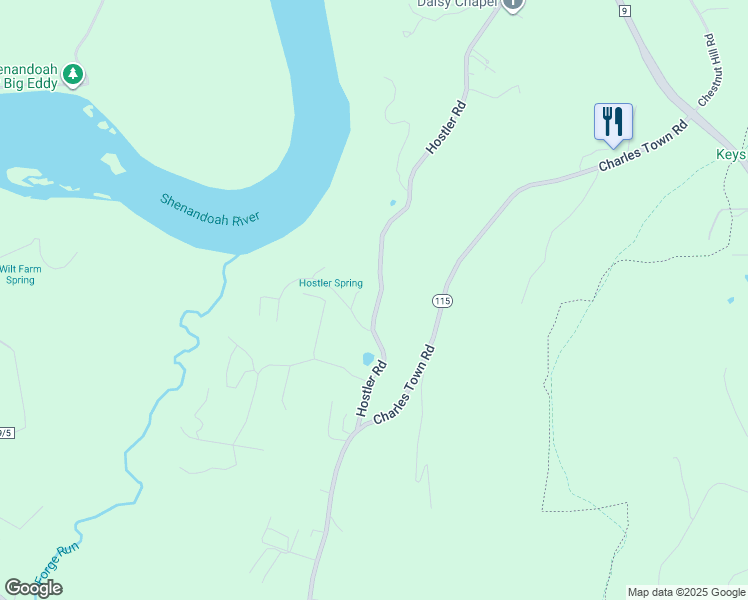 map of restaurants, bars, coffee shops, grocery stores, and more near 313 Hostler Road in Harpers Ferry