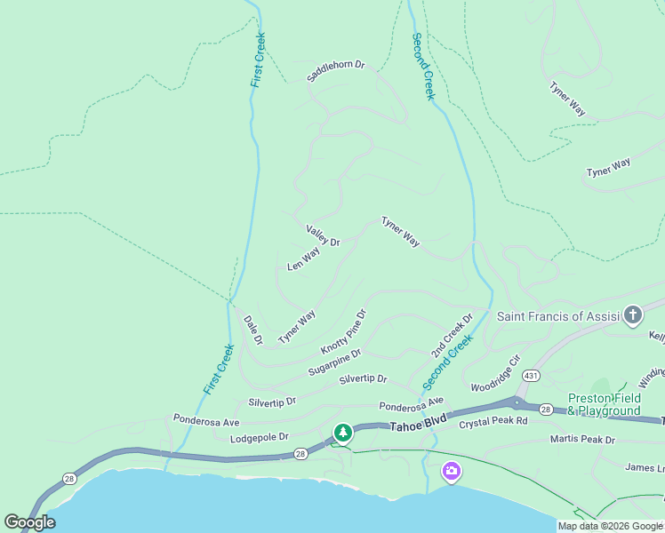 map of restaurants, bars, coffee shops, grocery stores, and more near 574 Tyner Way in Incline Village