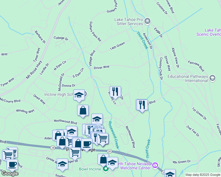 map of restaurants, bars, coffee shops, grocery stores, and more near 908 Wendy Lane in Incline Village