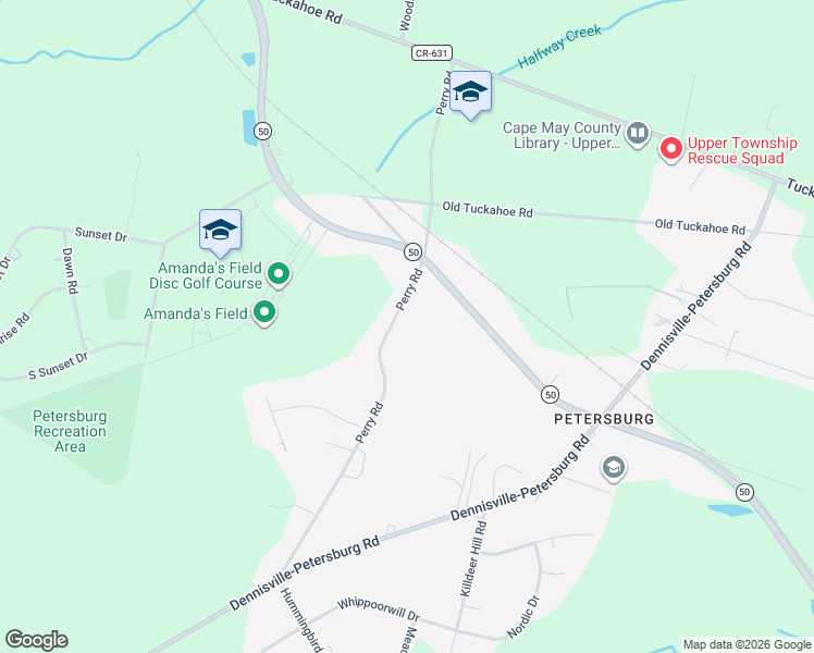 map of restaurants, bars, coffee shops, grocery stores, and more near 61 Perry Road in Woodbine