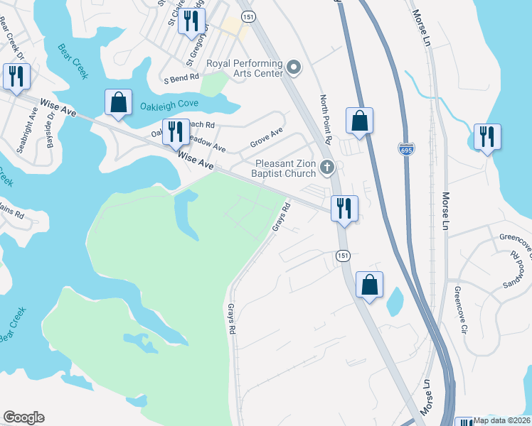 map of restaurants, bars, coffee shops, grocery stores, and more near 1807 Constellation Drive in Baltimore