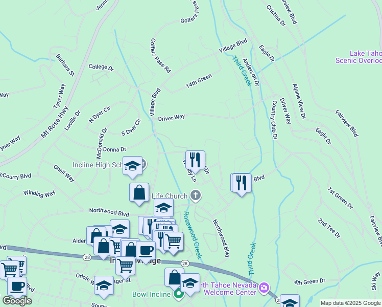 map of restaurants, bars, coffee shops, grocery stores, and more near 913 Harold Drive in Incline Village