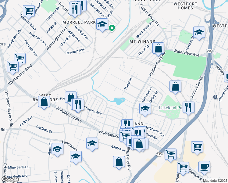 map of restaurants, bars, coffee shops, grocery stores, and more near 2908 Huron St in Baltimore