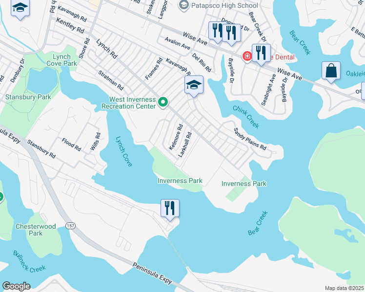 map of restaurants, bars, coffee shops, grocery stores, and more near 2050 Larkhall Road in Dundalk