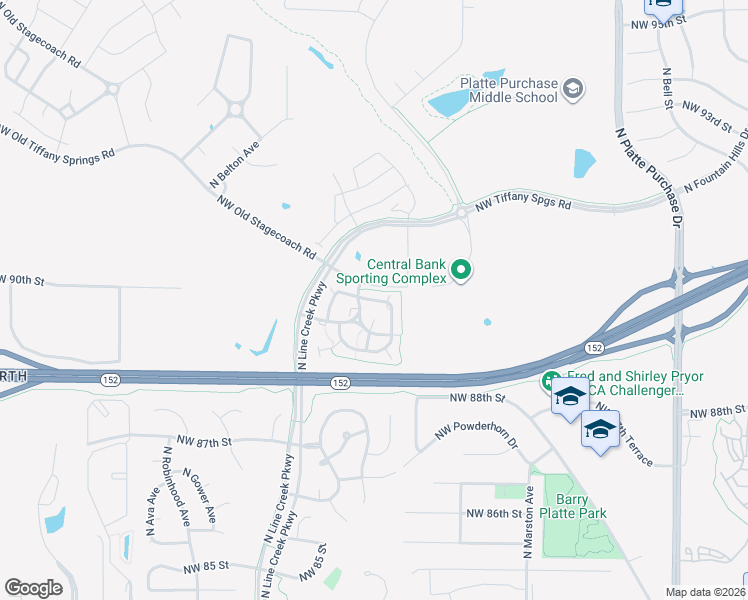 map of restaurants, bars, coffee shops, grocery stores, and more near 2817 Northwest 90th Terrace in Kansas City