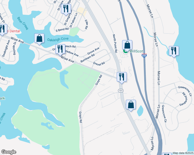 map of restaurants, bars, coffee shops, grocery stores, and more near 1815 John Stricker Avenue in Baltimore