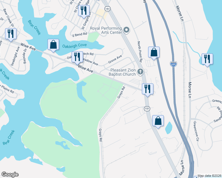 map of restaurants, bars, coffee shops, grocery stores, and more near 1807 Constellation Drive in Baltimore