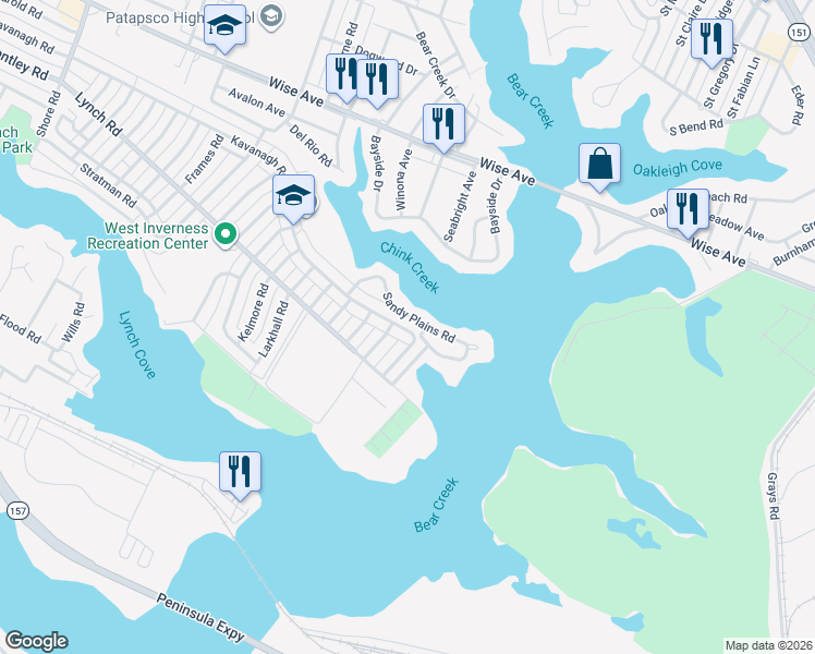 map of restaurants, bars, coffee shops, grocery stores, and more near 8562 Kavanagh Road in Dundalk