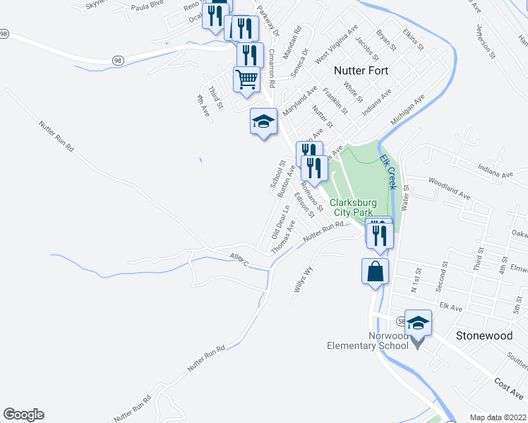 map of restaurants, bars, coffee shops, grocery stores, and more near 308 Burton Avenue in Nutter Fort