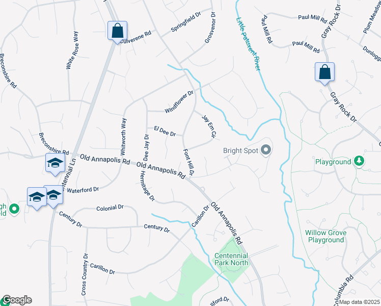 map of restaurants, bars, coffee shops, grocery stores, and more near 4113 Font Hill Drive in Ellicott City